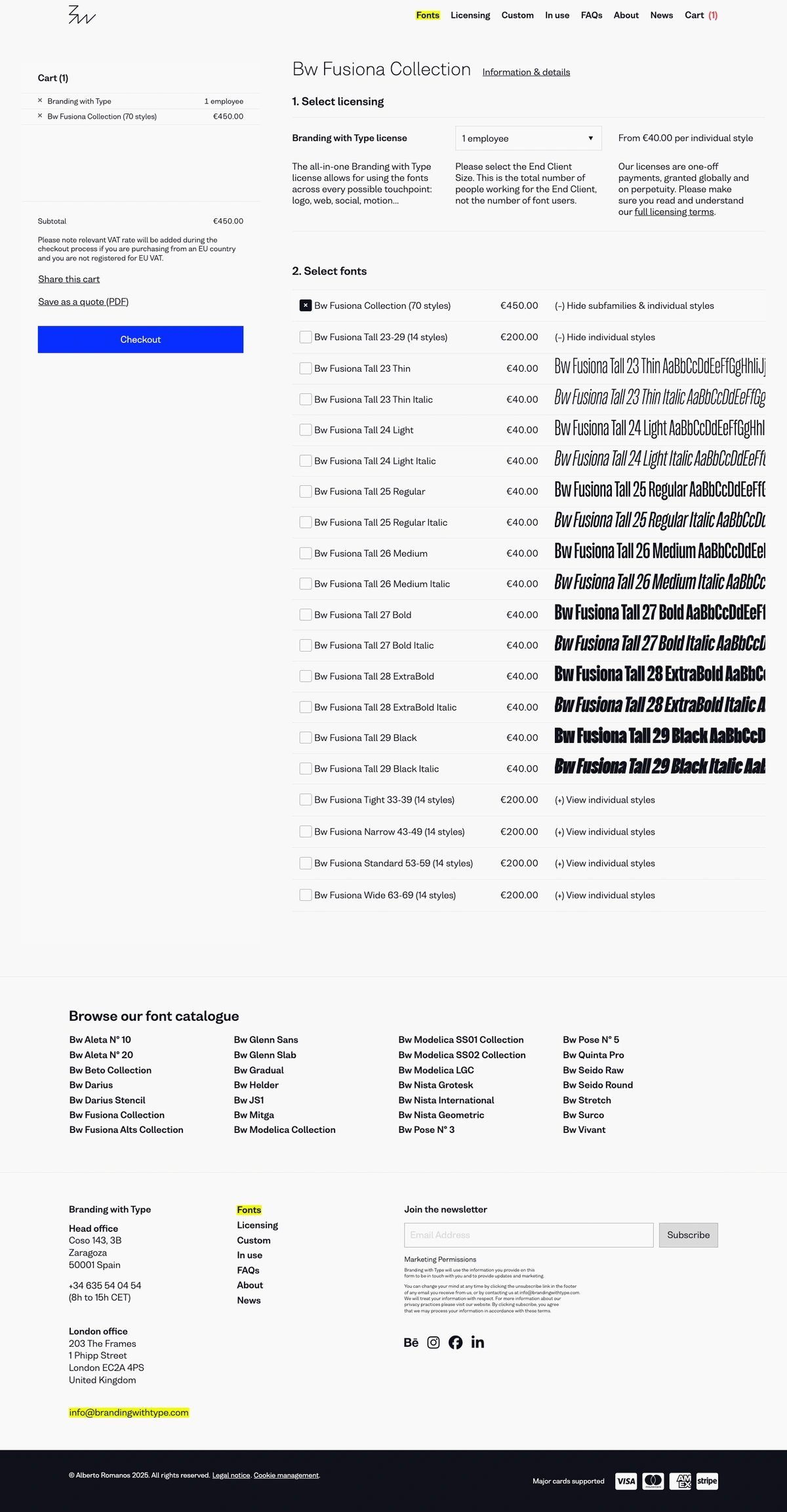 BrandingWithType - Website a medida para la gestión y venta de tipografías.