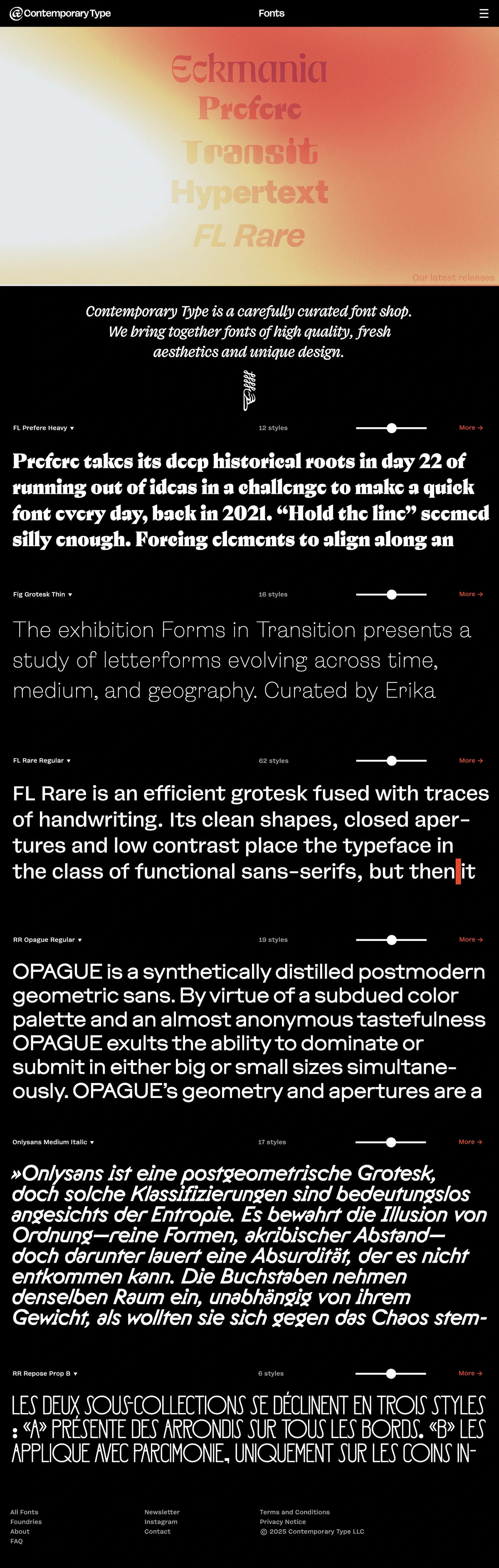 ContemporaryType - Website a medida para la gestión y venta de tipografías.