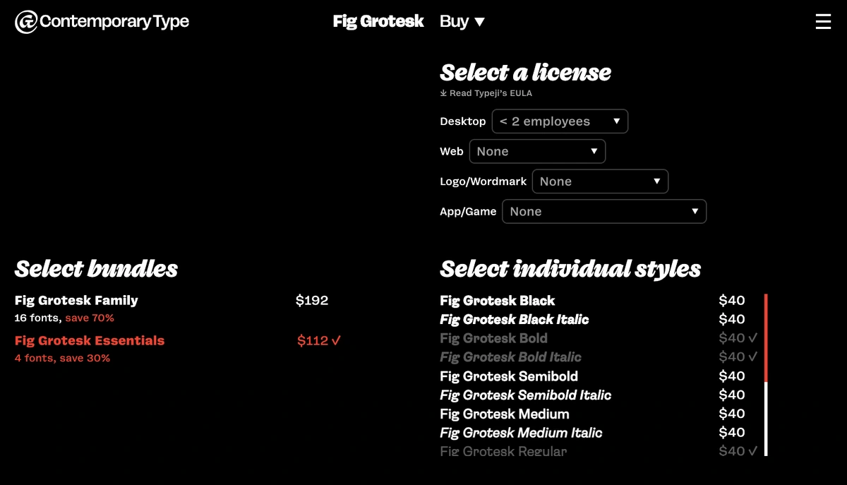 ContemporaryType - Website a medida para la gestión y venta de tipografías.