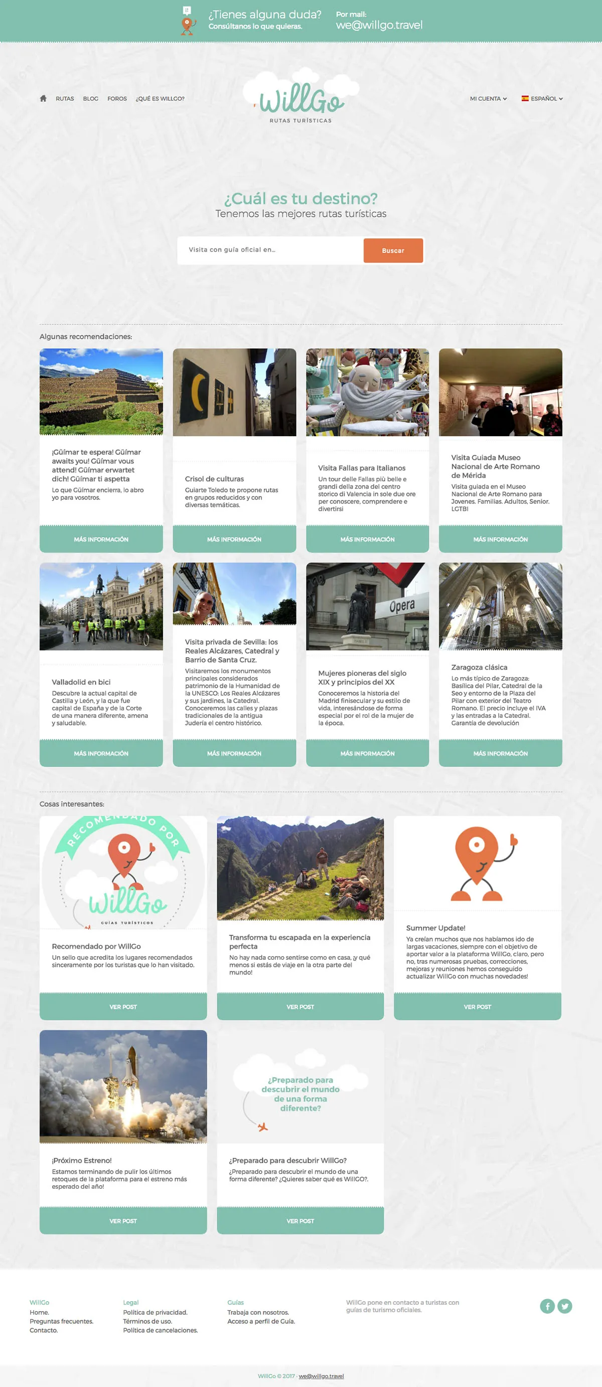 WillGo - Diseño website, frontend y backend en proyecto online de turismo en Zaragoza.